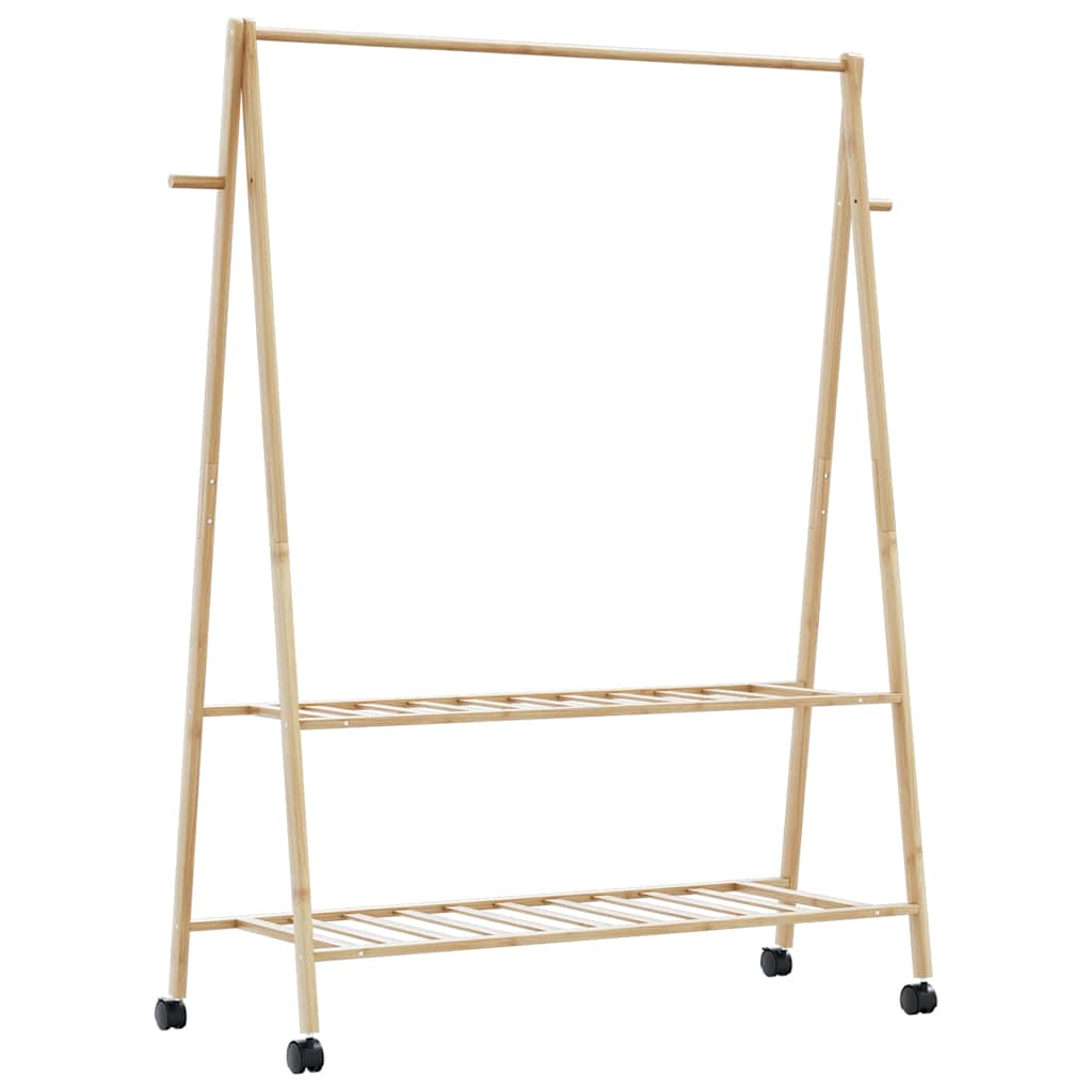 tøjstativ med hylder og hjul 132x45,5x155,5 cm bambus