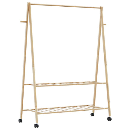 tøjstativ med hylder og hjul 132x45,5x155,5 cm bambus