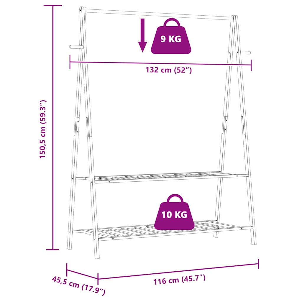 tøjstativ med hylder 132x45,5x150,5 cm bambus