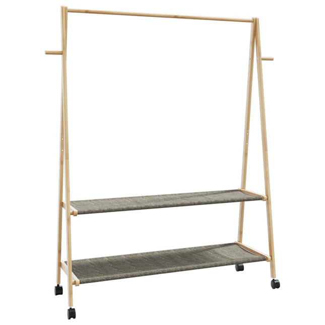 tøjstativ med hylder og hjul 132x45,5x155,5 cm bambus