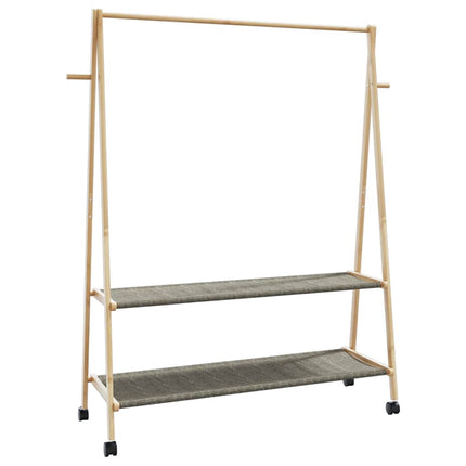 tøjstativ med hylder og hjul 132x45,5x155,5 cm bambus