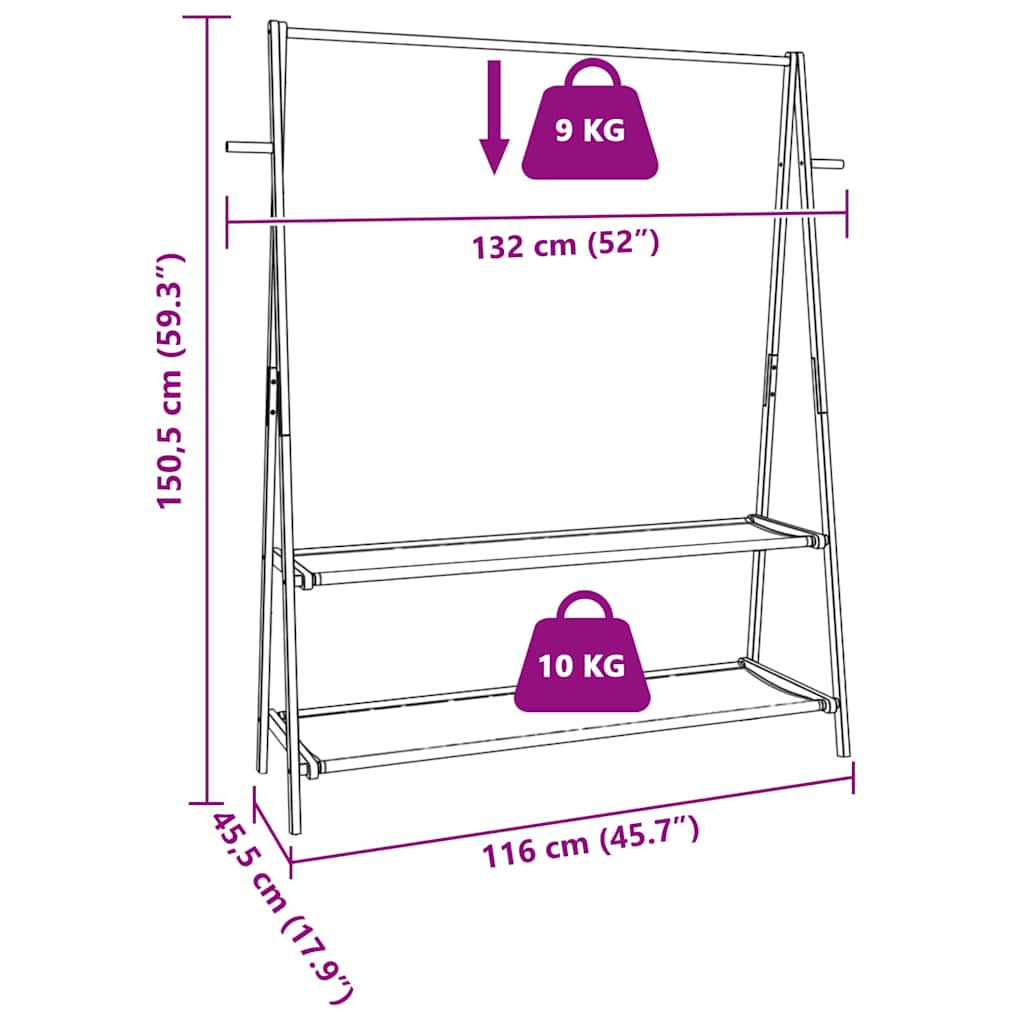 tøjstativ med hylder 132x45,5x150,5 cm bambus