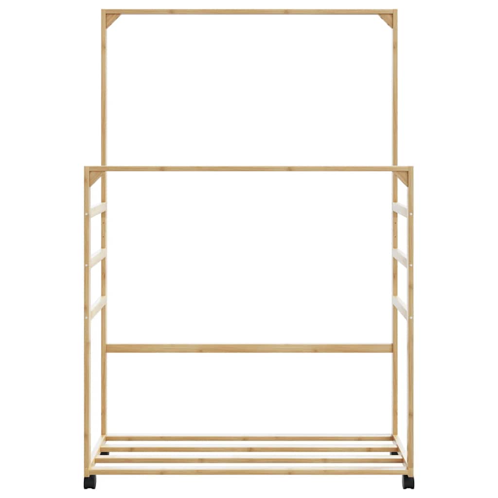 tøjstativ med hylder og hjul 90x35x155 cm bambus