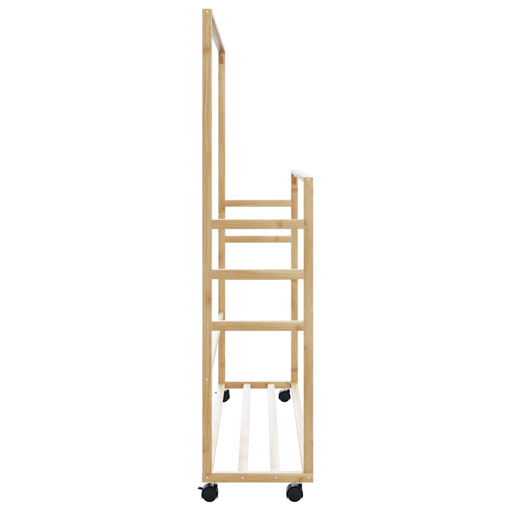 tøjstativ med hylder og hjul 90x35x155 cm bambus