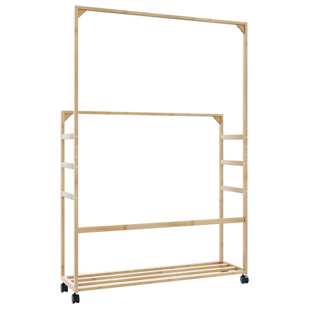 tøjstativ med hylder og hjul 90x35x155 cm bambus
