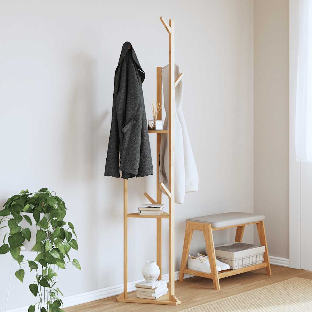 garderobestativ med kroge og hylder 39x33x166 cm bambus