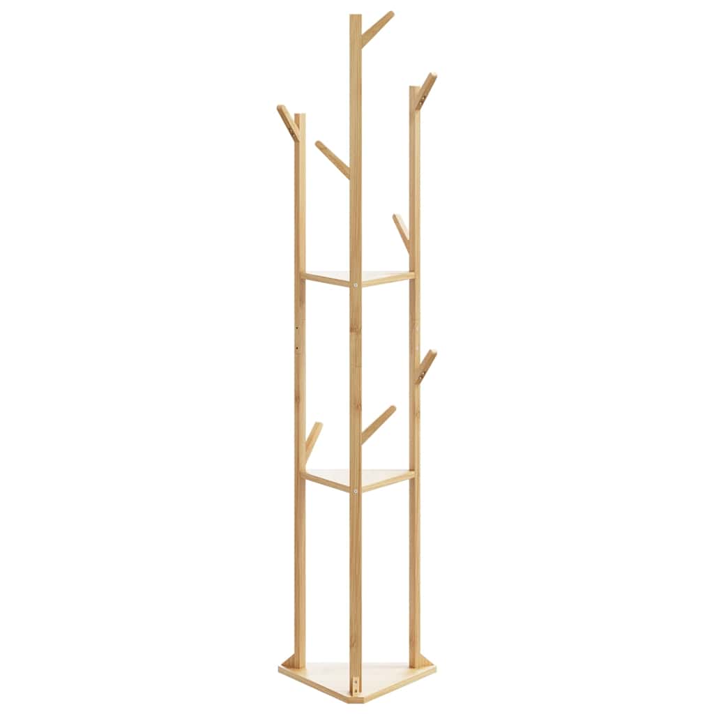 garderobestativ med kroge og hylder 39x33x166 cm bambus
