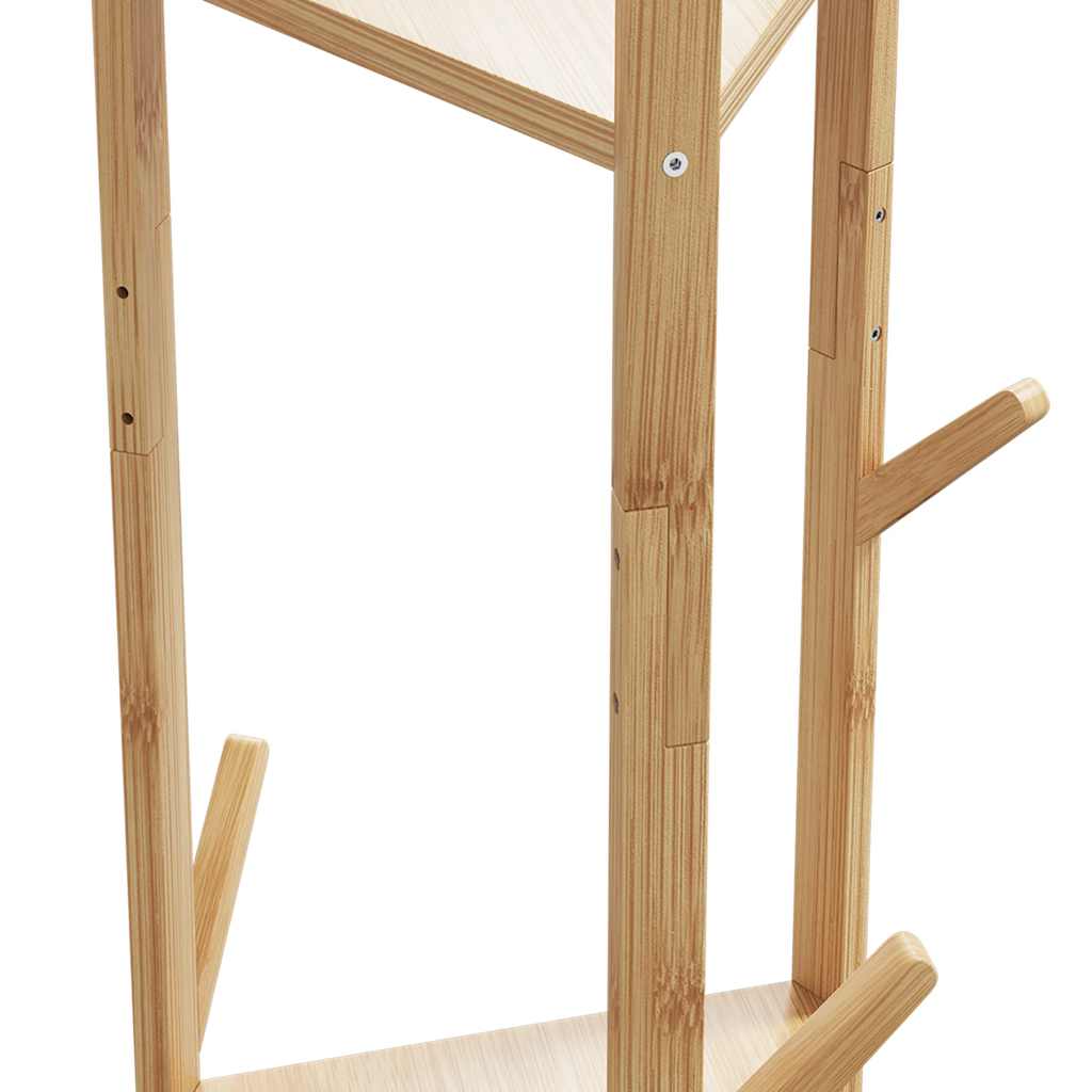 garderobestativ med kroge og hylder 39x33x166 cm bambus