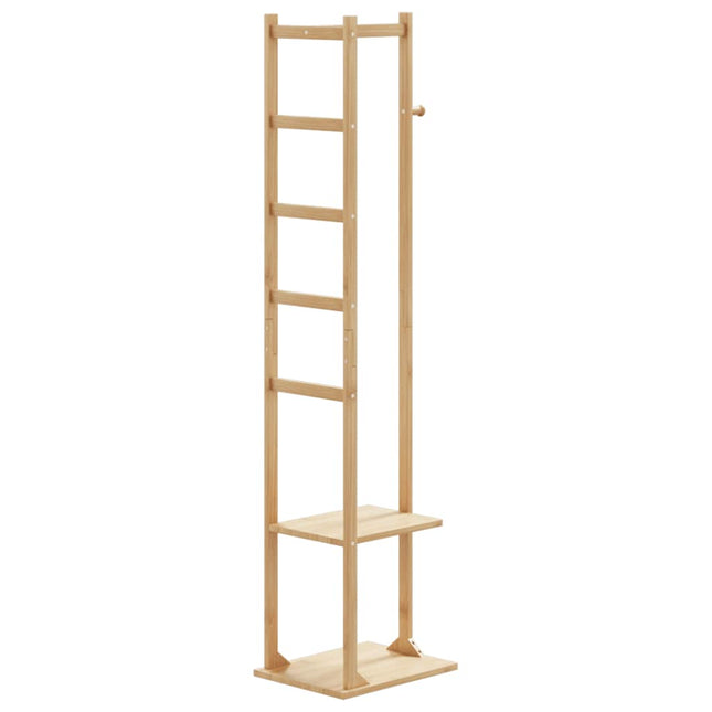 garderobestativ med kroge og hylder 38,5x30x156 cm bambus