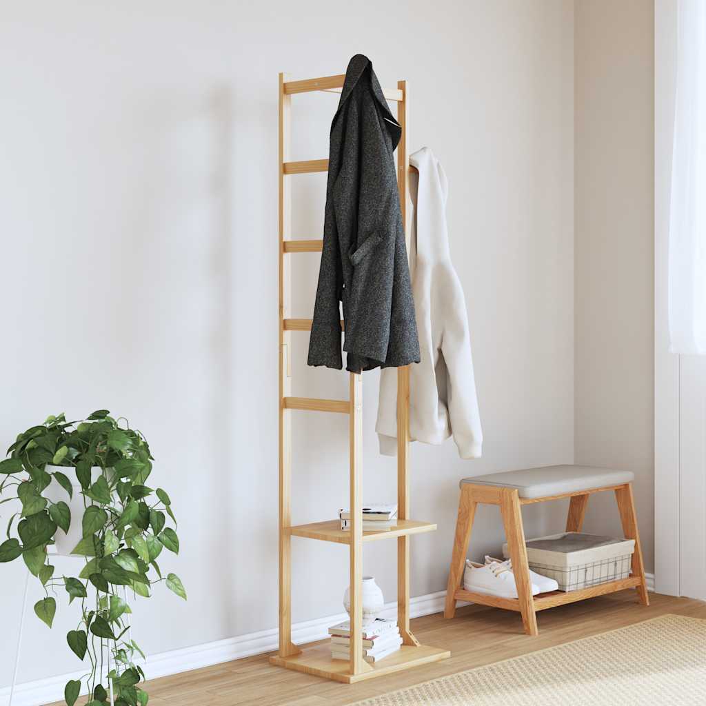 garderobestativ med kroge og hylder 38,5x30x156 cm bambus