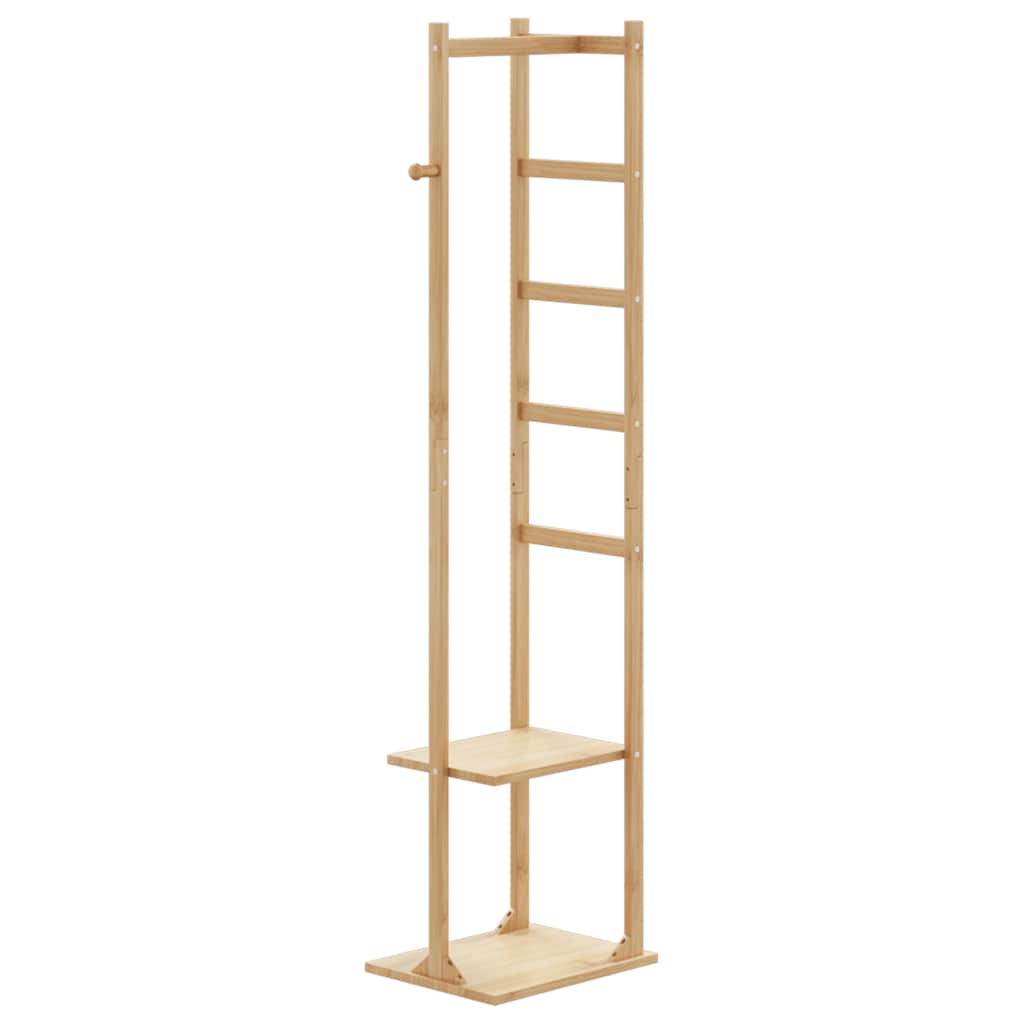 garderobestativ med kroge og hylder 38,5x30x156 cm bambus
