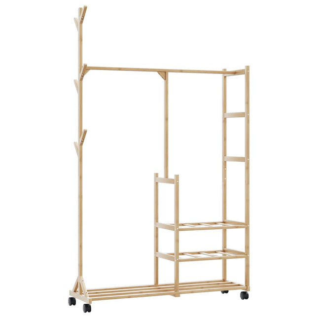 tøjstativ med hylder og hjul 100x38x175,5 cm bambus