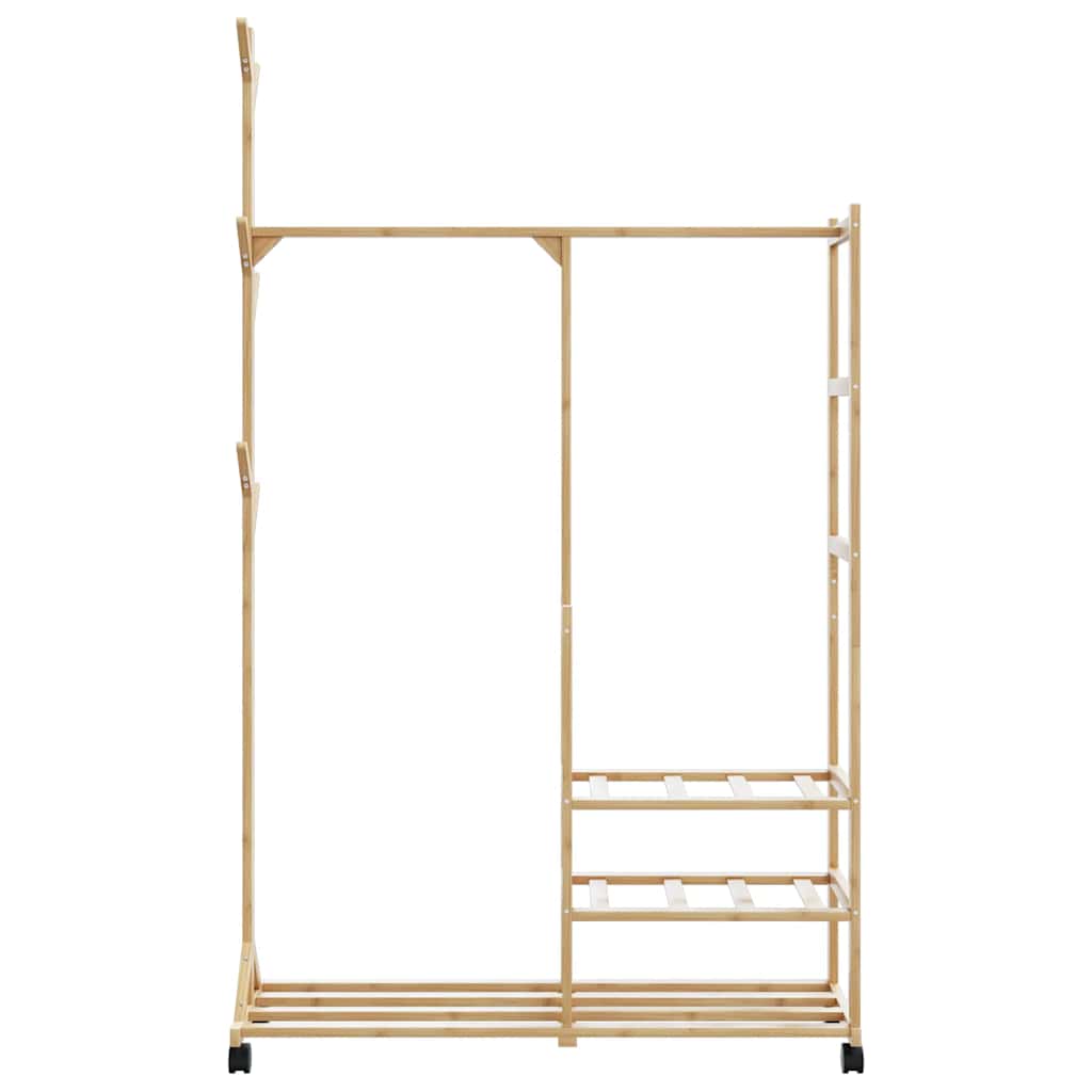 tøjstativ med hylder og hjul 100x38x175,5 cm bambus