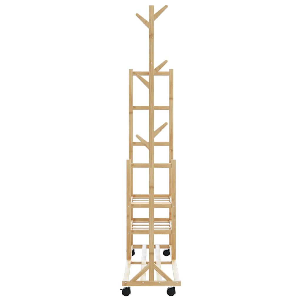 tøjstativ med hylder og hjul 100x38x175,5 cm bambus