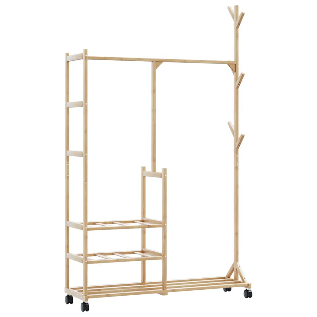 tøjstativ med hylder og hjul 100x38x175,5 cm bambus