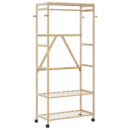 tøjstativ med hylder og hjul 90x40x179,5 cm bambus