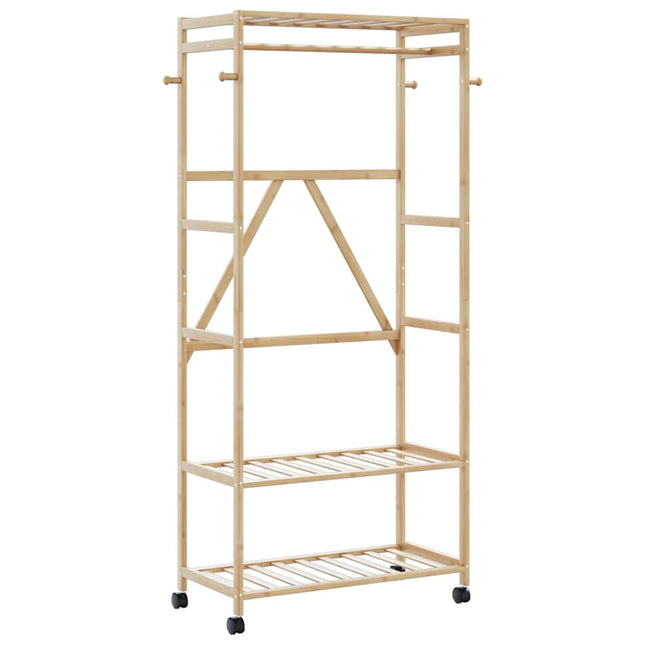 tøjstativ med hylder og hjul 90x40x179,5 cm bambus
