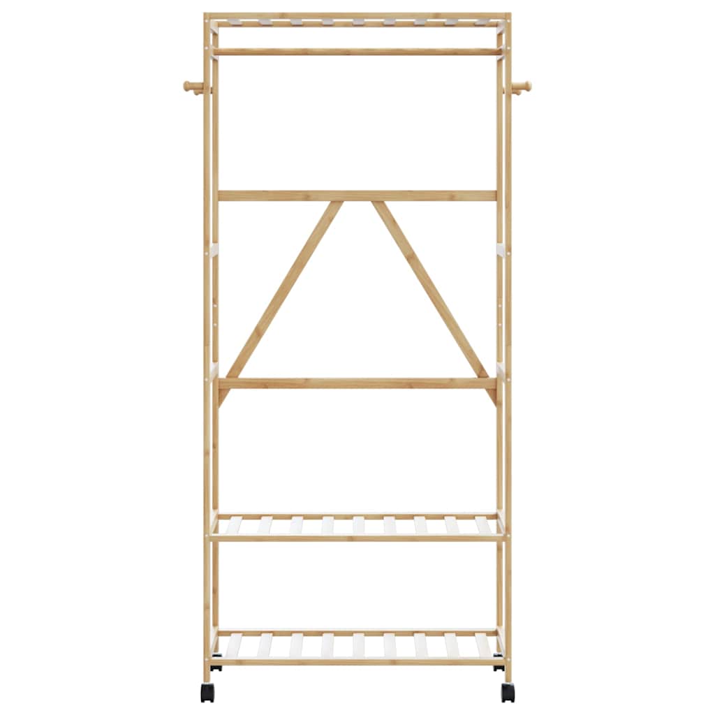tøjstativ med hylder og hjul 90x40x179,5 cm bambus