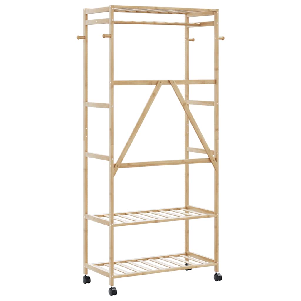 tøjstativ med hylder og hjul 90x40x179,5 cm bambus