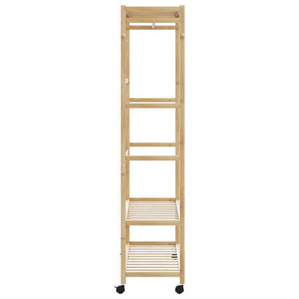 tøjstativ med hylder og hjul 110x40x180 cm bambus