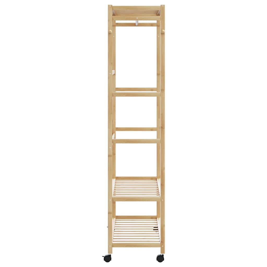 tøjstativ med hylder og hjul 110x40x180 cm bambus