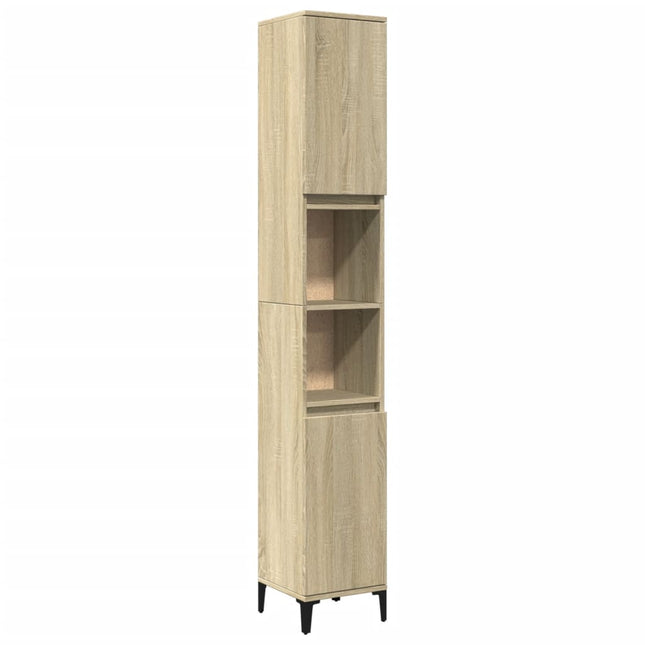 badeværelsesskab 30x30x190 cm konstrueret træ sonoma-eg