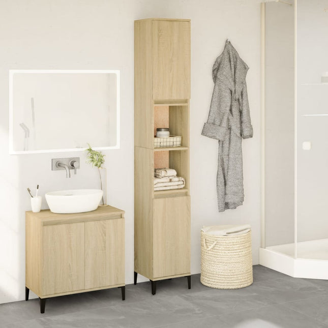 badeværelsesskab 30x30x190 cm konstrueret træ sonoma-eg