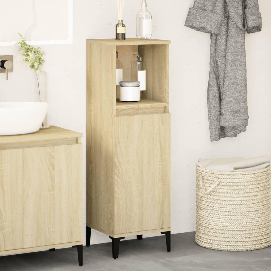 Badeværelsesskab 30×30×100 cm i konstrueret træ - sonoma-eg