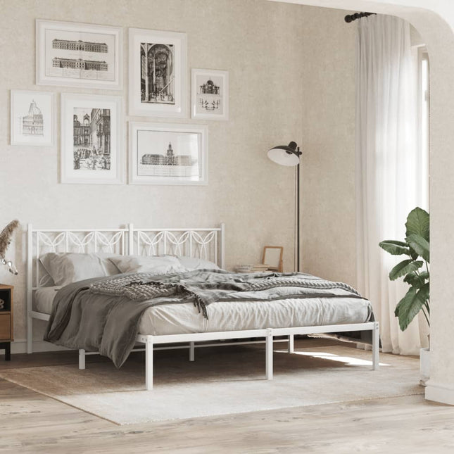 sengeramme med sengegavl 150x200 cm metal hvid