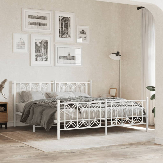 sengeramme med sengegavl og fodgærde 183x213 cm metal hvid