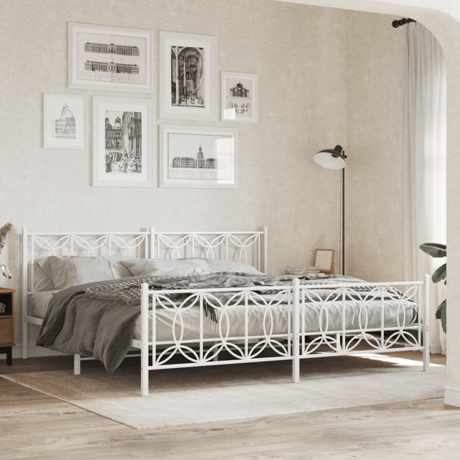 sengeramme med sengegavl og fodgærde 193x203 cm metal hvid