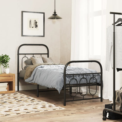 sengeramme med sengegavl og fodgærde 75x190 cm metal sort