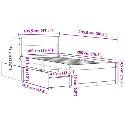 sengeramme uden madras 100x200 cm massivt fyrretræ hvid