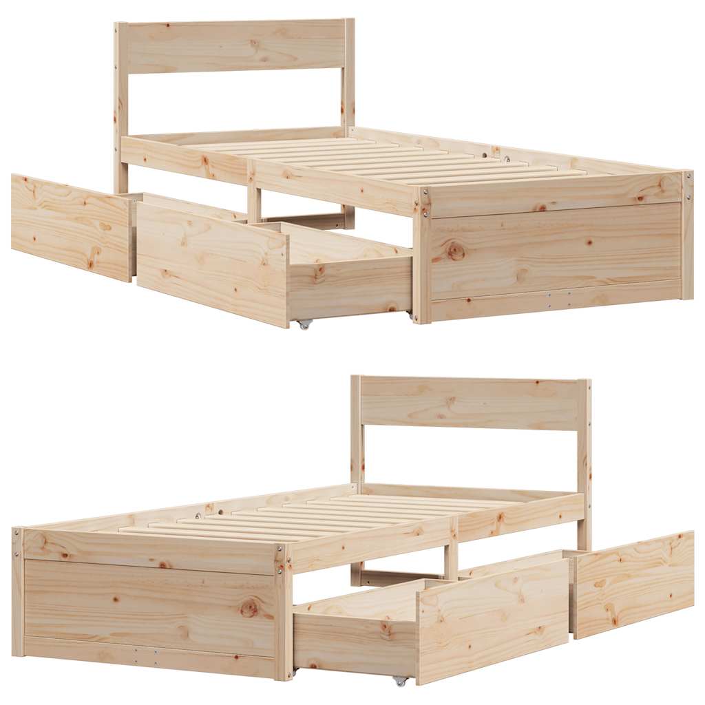 sengeramme uden madras 75x190 cm massivt fyrretræ