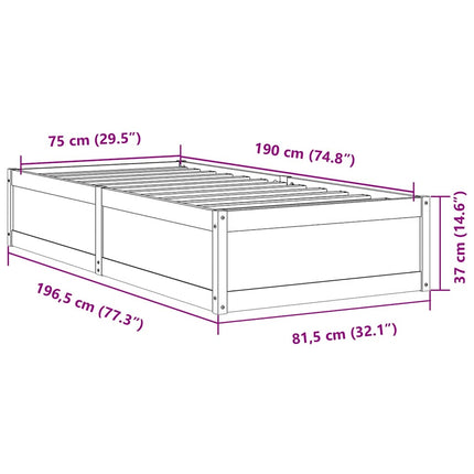sengeramme uden madras 75x190 cm massivt fyrretræ