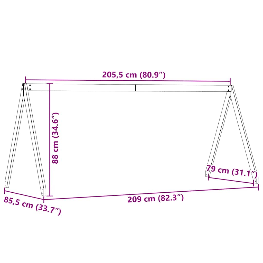 stel til husseng 209x85,5x88 cm massivt fyrretræ