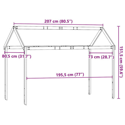 stel til husseng 207x80,5x151,5 cm massivt fyrretræ