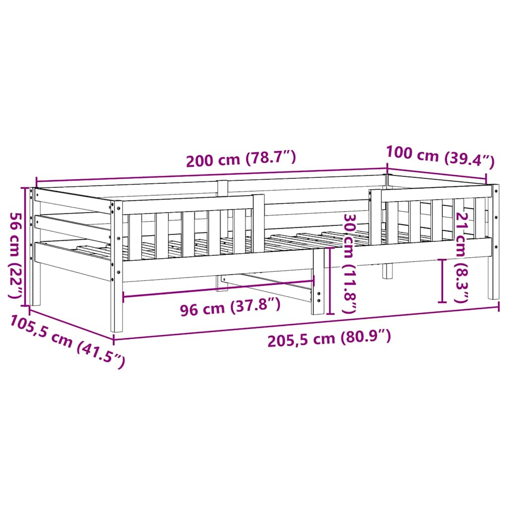 sengeramme uden madras 100x200 cm massivt fyrretræ