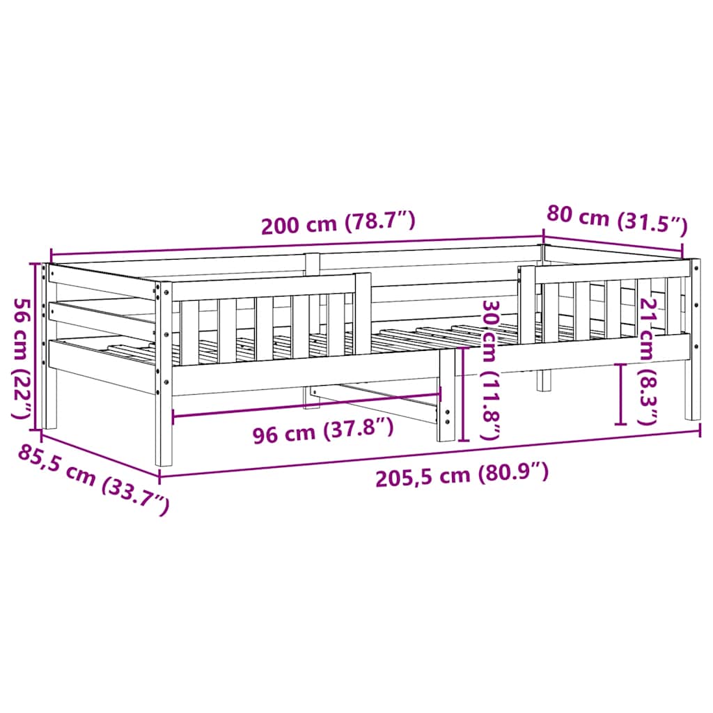 sengeramme uden madras 80x200 cm massivt fyrretræ
