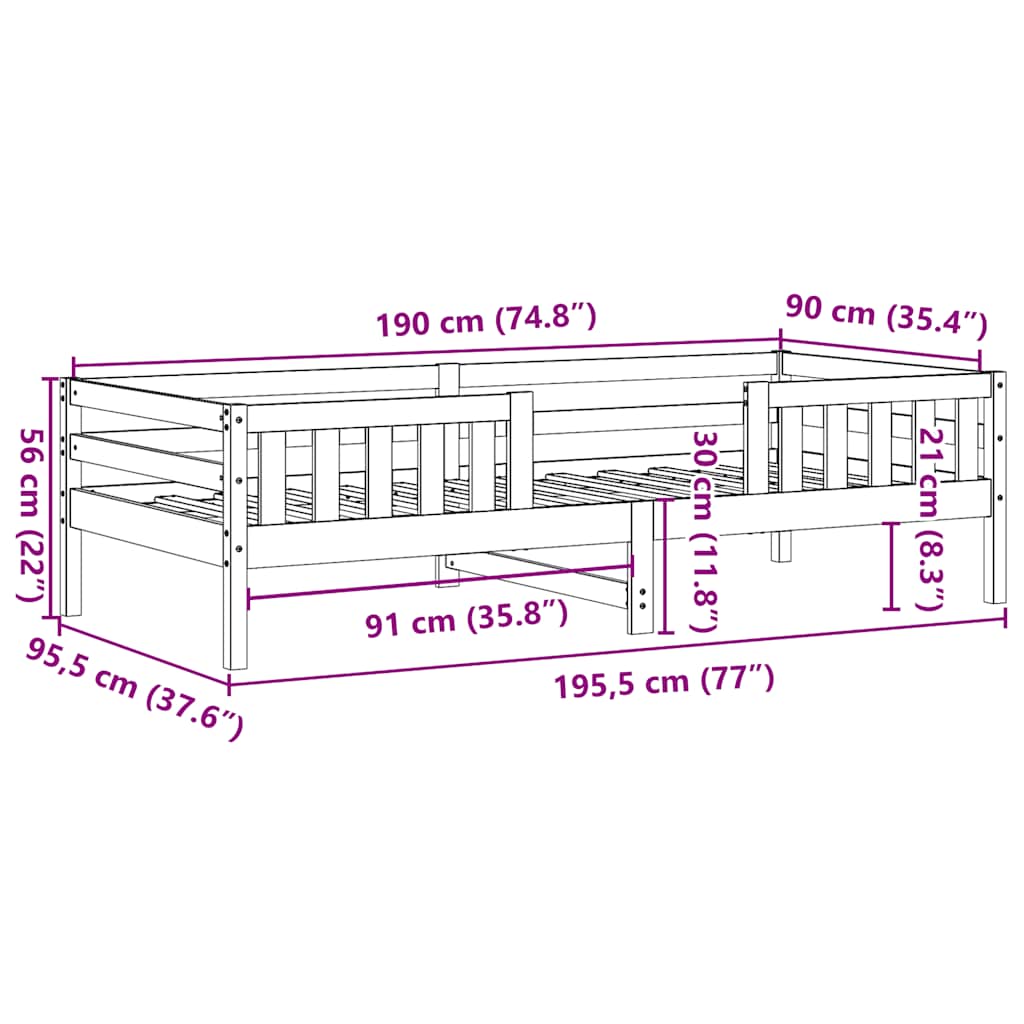 sengeramme uden madras 90x190 cm massivt fyrretræ hvid