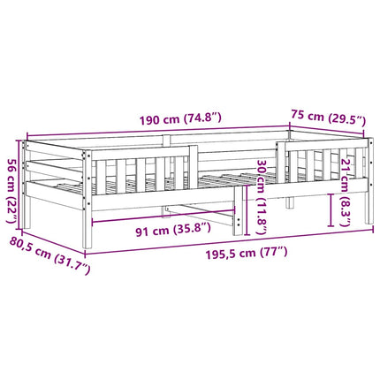 sengeramme uden madras 75x190 cm massivt fyrretræ
