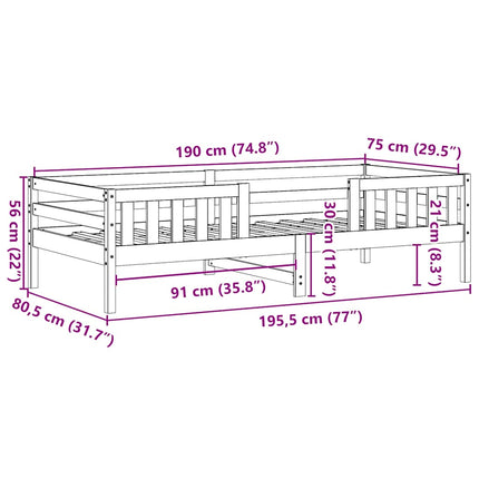 sengeramme uden madras 75x190 cm massivt fyrretræ hvid