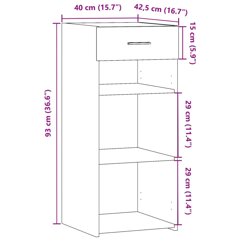 skab 40x42,5x93 cm konstrueret træ sonoma-eg