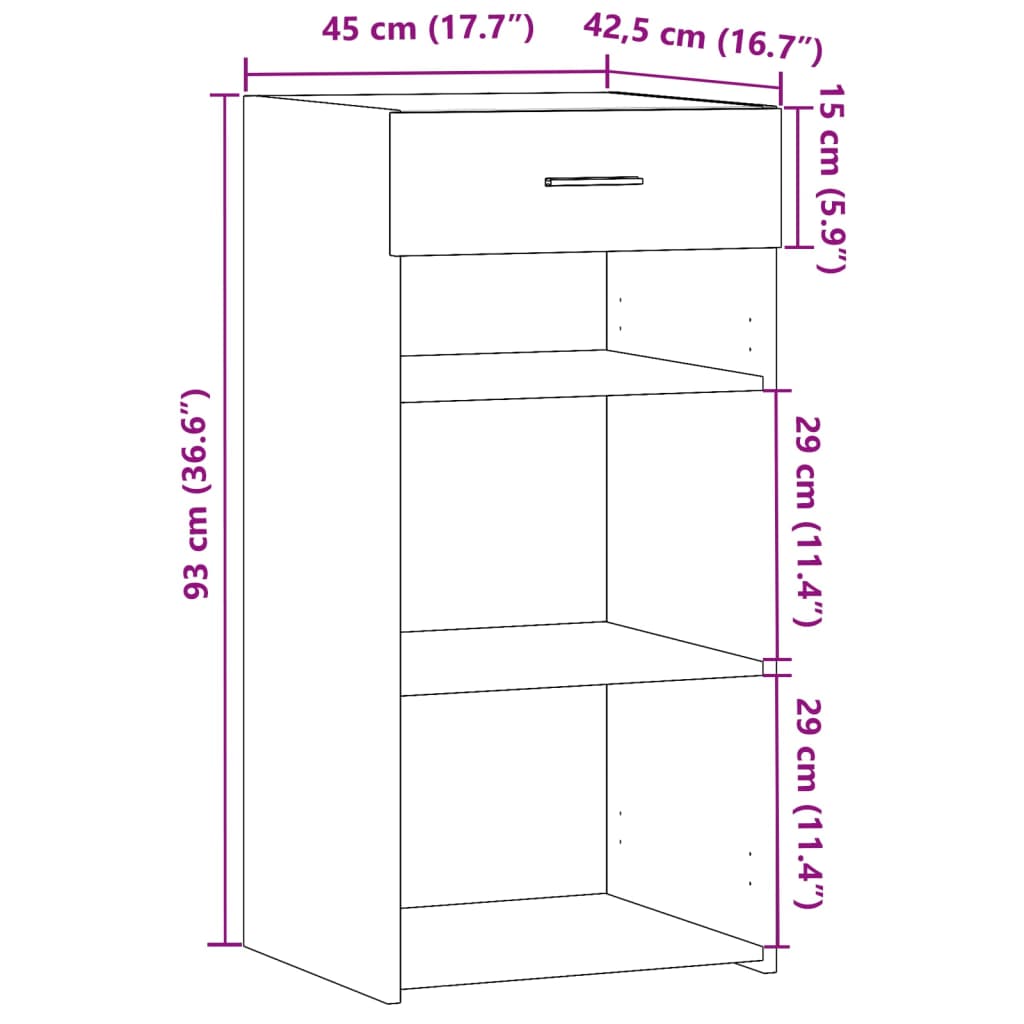 skab 45x34x93 cm konstrueret træ betongrå