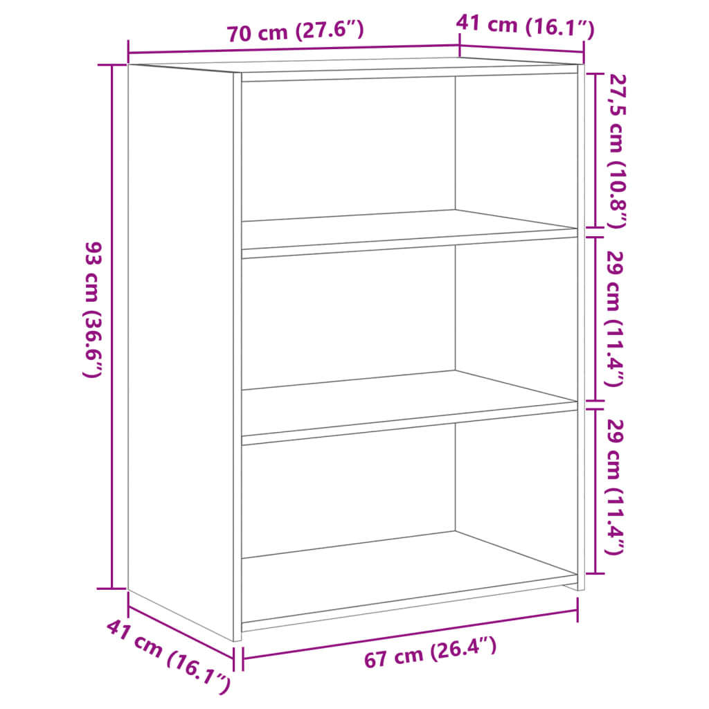 reol 70x41x93 cm konstrueret træ betongrå