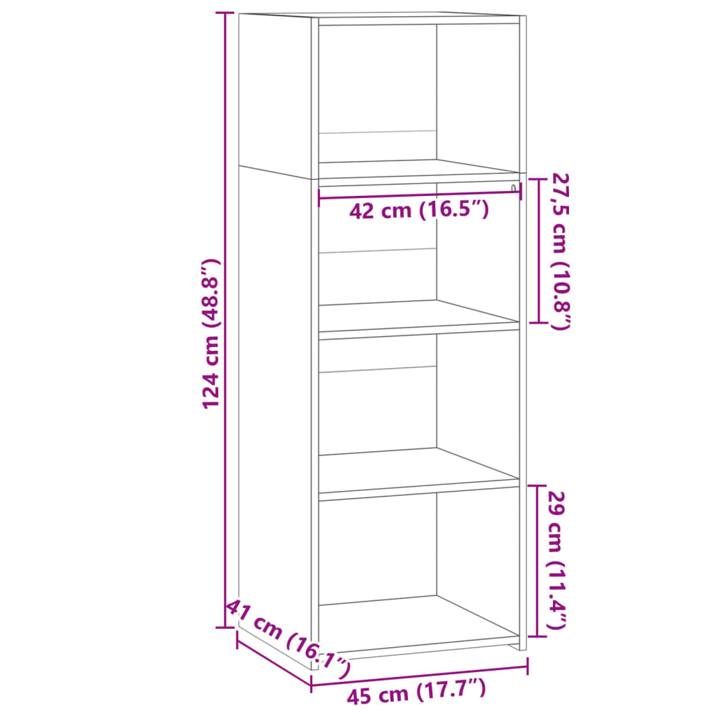reol 45x41x124 cm konstrueret træ hvid