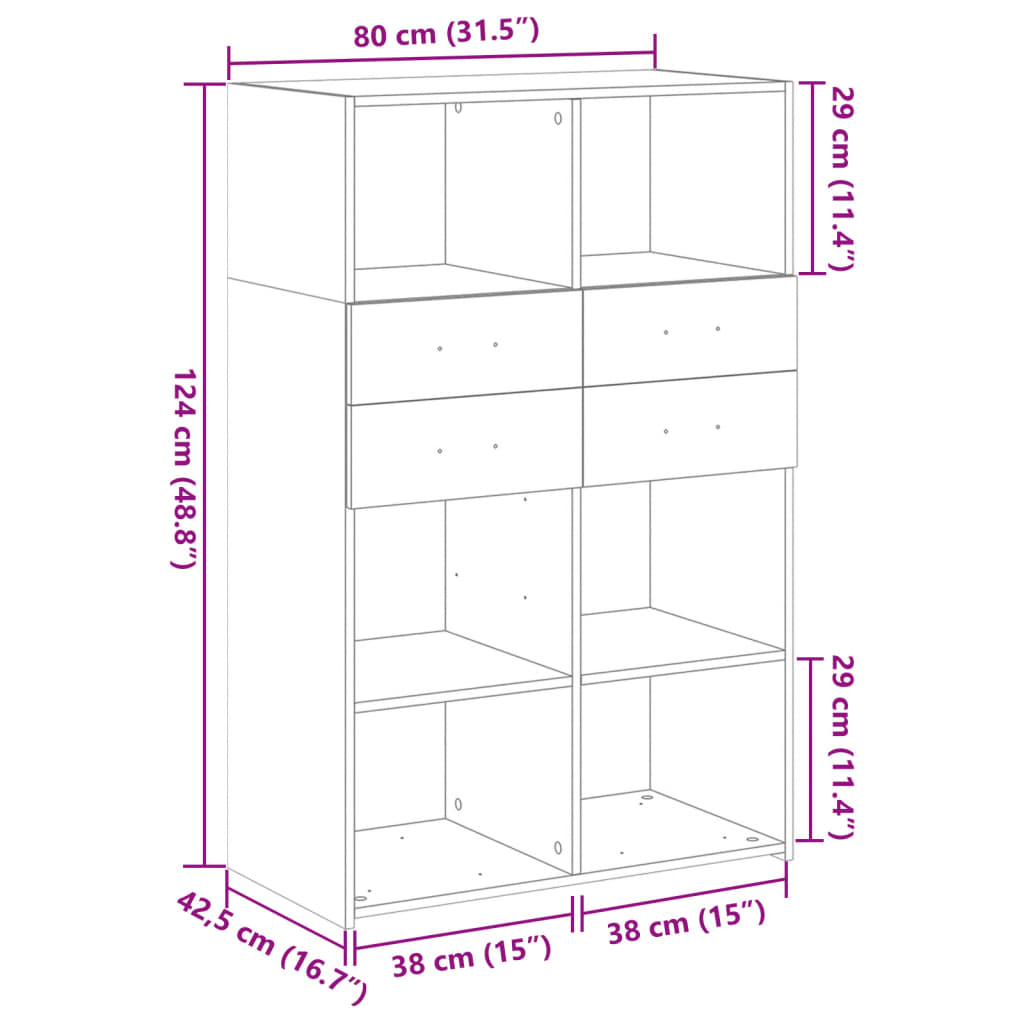 reol 80x42,5x124 cm konstrueret træ sonoma-eg