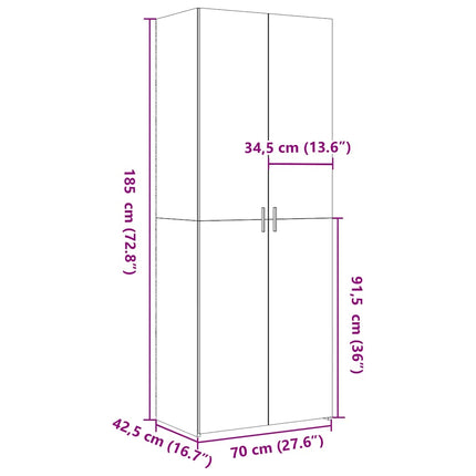 skab 70x42,5x185 cm konstrueret træ grå sonoma-eg