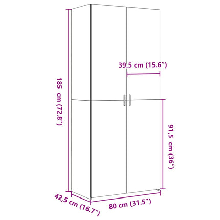 skab 80x42,5x185 cm konstrueret træ røget egetræsfarve