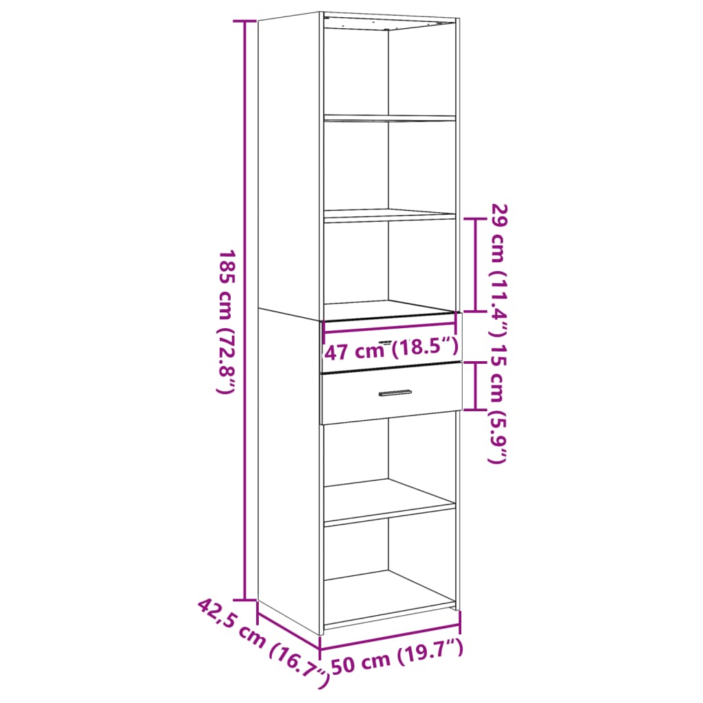 skab 50x42,5x185 cm konstrueret træ sonoma-eg